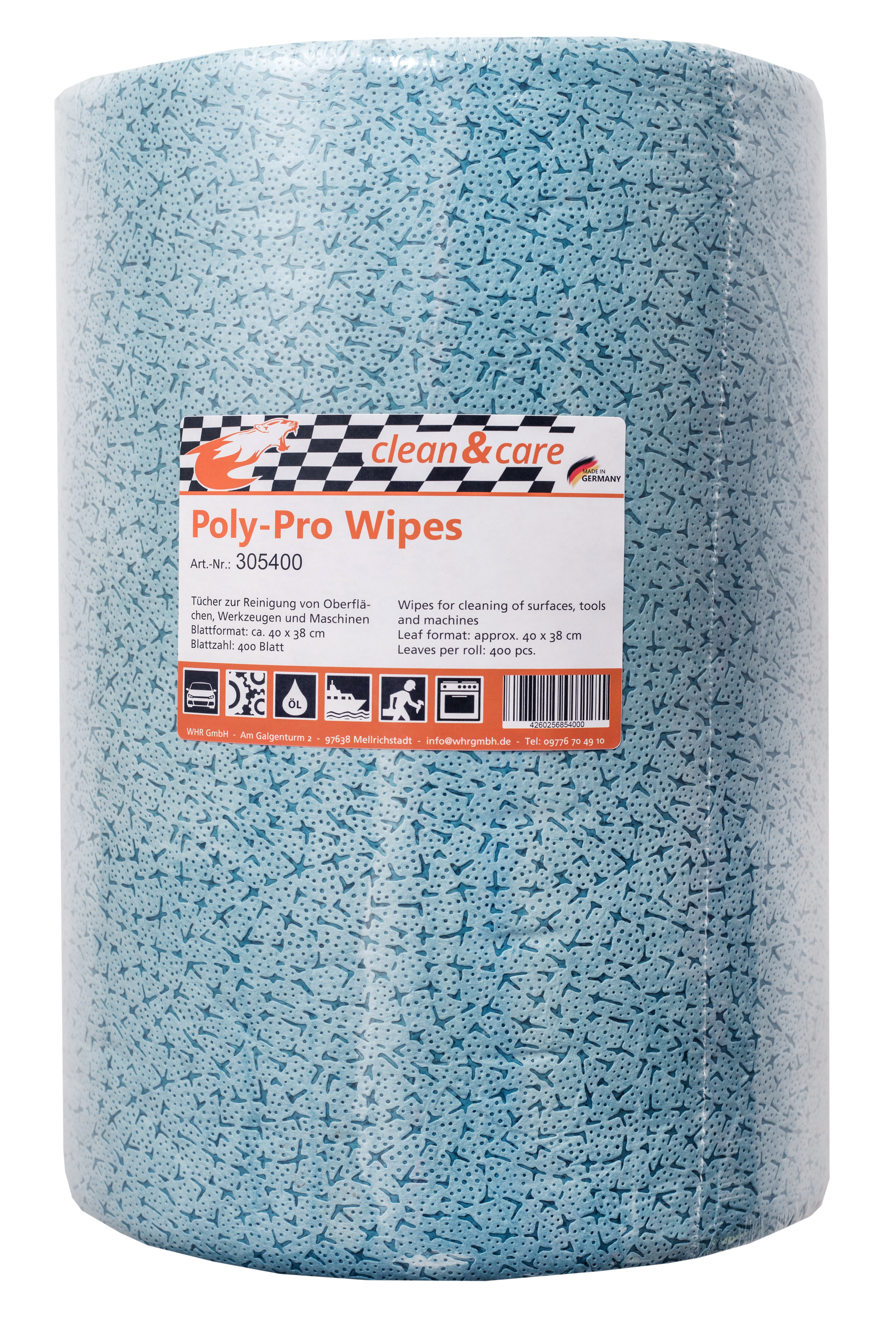 Clean&Care Poly-Pro Wipes Industrierolle Reinigungstücher blau 400 Blatt (1 Rolle)